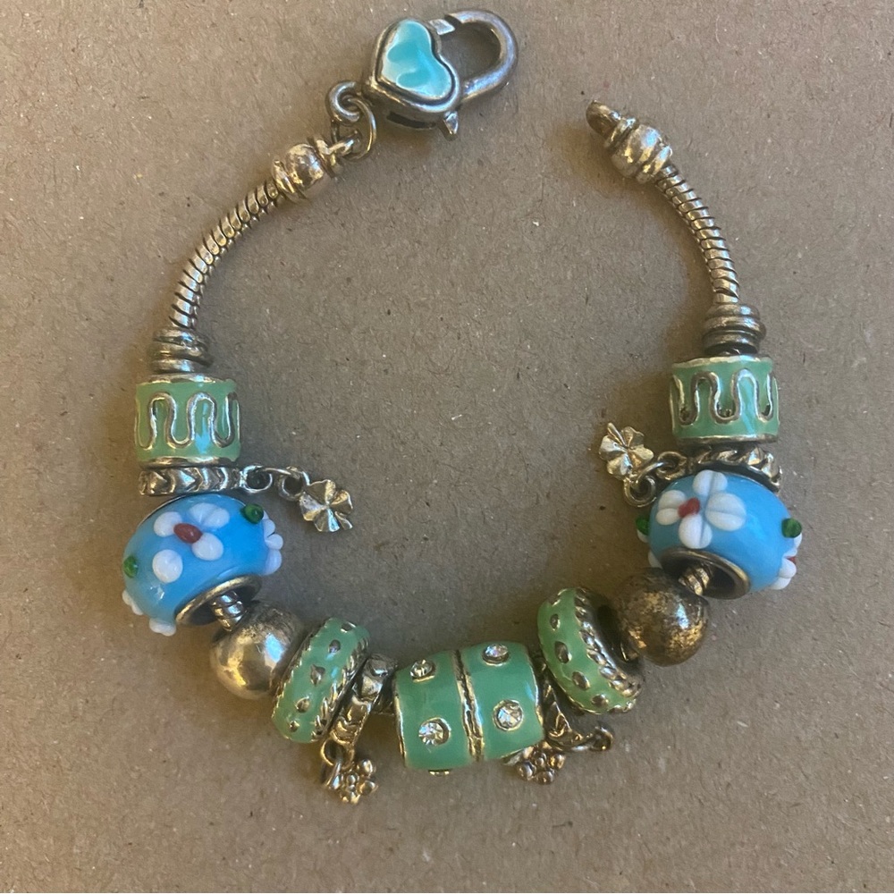 Elegant Blue and Green Charm Bracelet
